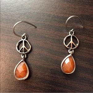 Peace Sign Earrings with Amber Stone